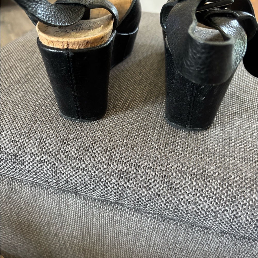 Women's Black Cork Wedge Sandals - Classic Open-Toe - Picture 2 of 8